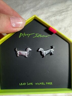 Betsey Johnson dachshund skeleton earrings